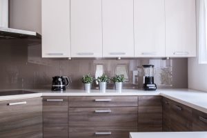 Modern and wooden cabinets in the kitchen